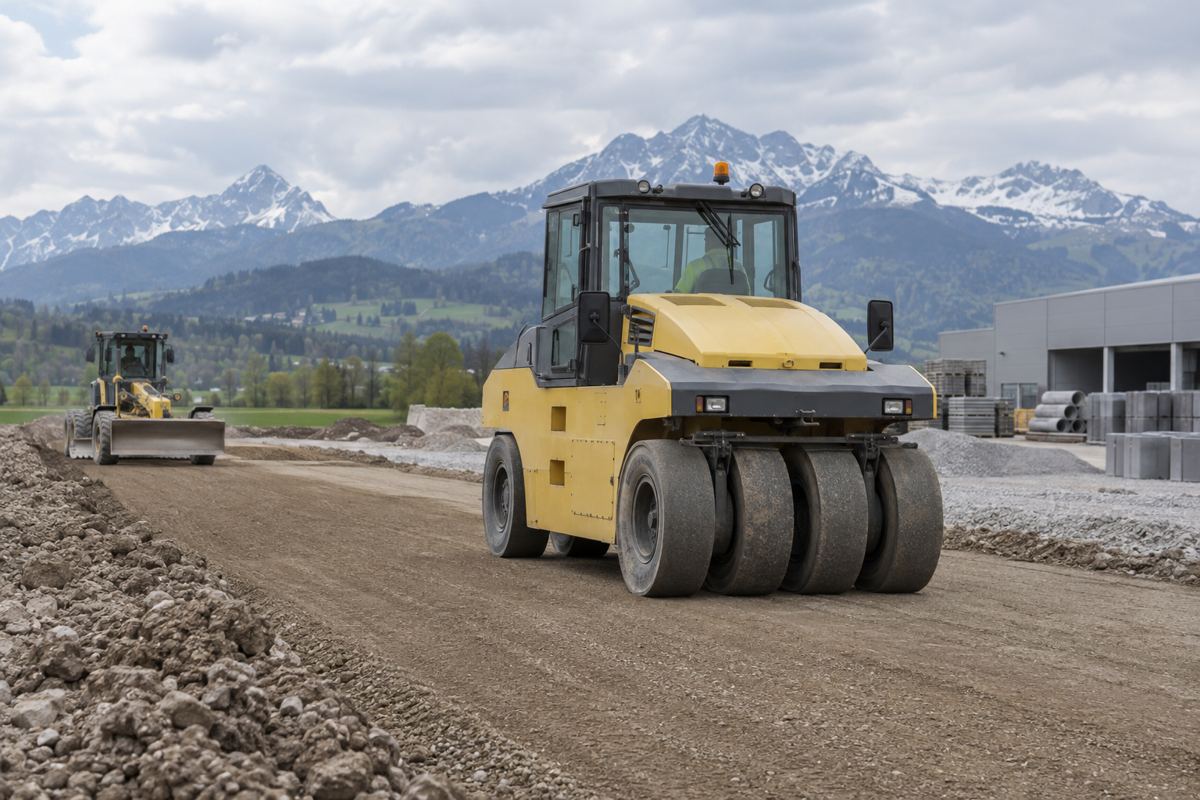 Zufahrt zu einem Gewerbehof, bei Wels, Oberösterreich
